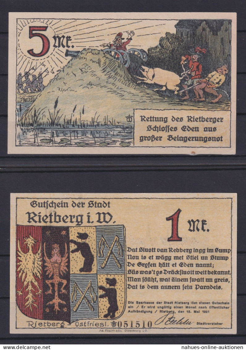Banknoten Geldscheine Notgeld Rietberg Westfalen 5 Scheine 0,25 - 5 Mark - Other & Unclassified