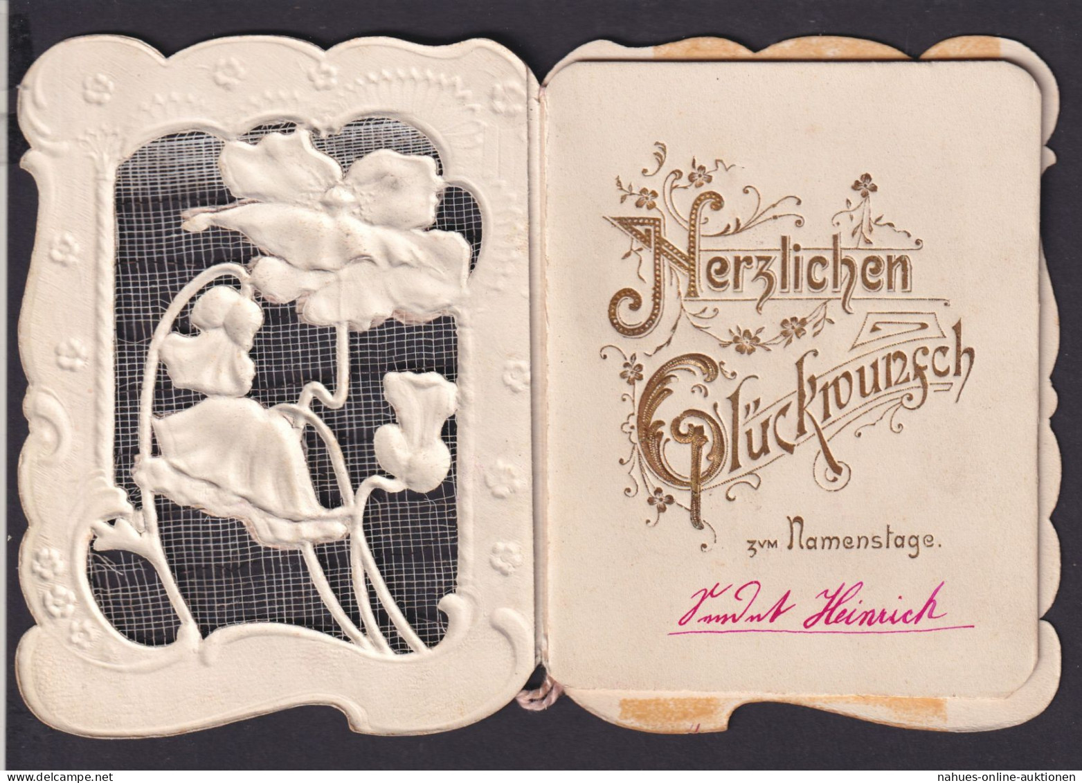 Ansichtskarte Schmuckkarte Künstlerkarte Stoffblumen Gruß Zum Namenstag - Ohne Zuordnung