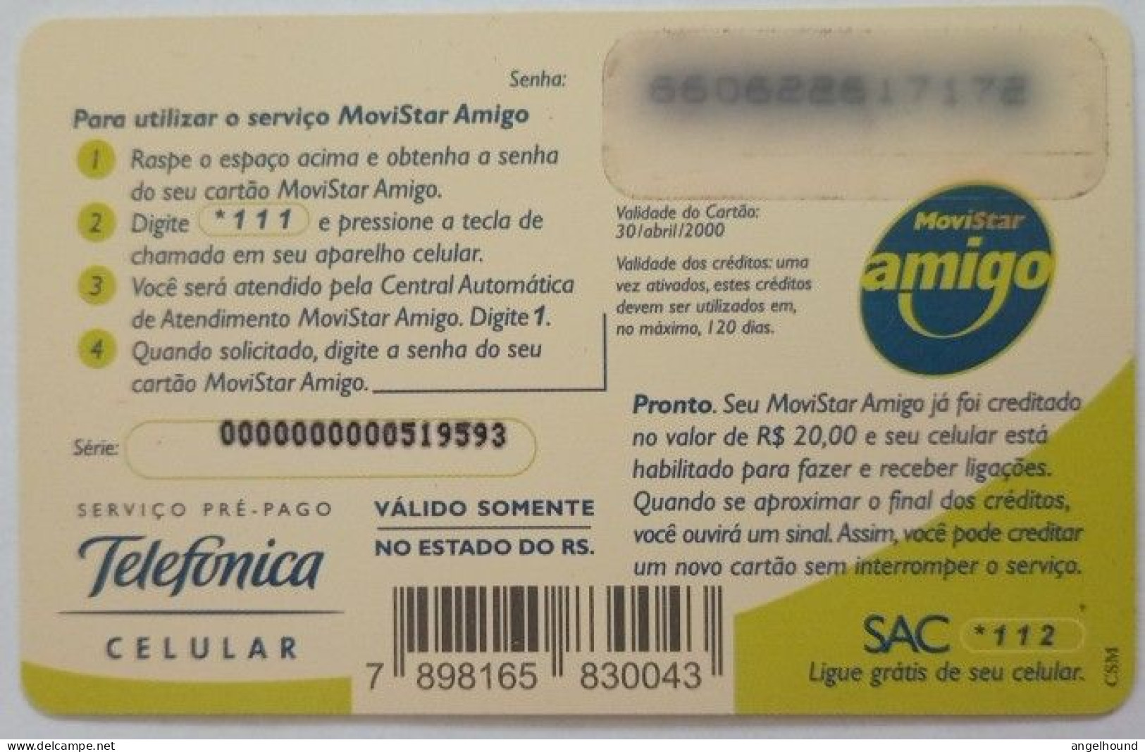 Brazil 20 Units Prepaid -  Movistar Amigo - Brazilië