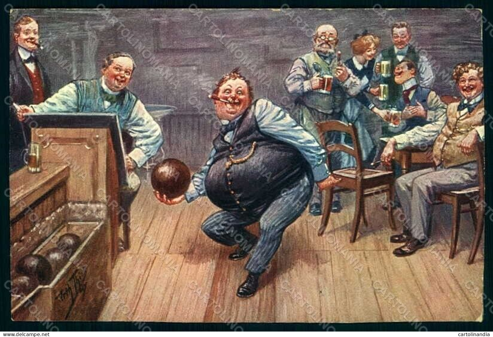 Artist Signed Thiele A. Men Bowling Game Serie 1427 Postcard HR1079 - Autres & Non Classés