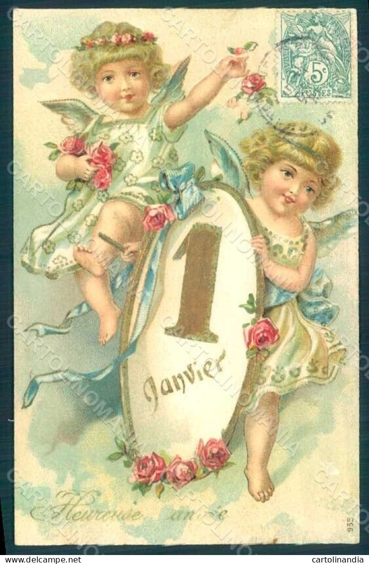 Greetings Angel New Year Serie 963 Relief ABRADED Postcard HR0475 - Autres & Non Classés