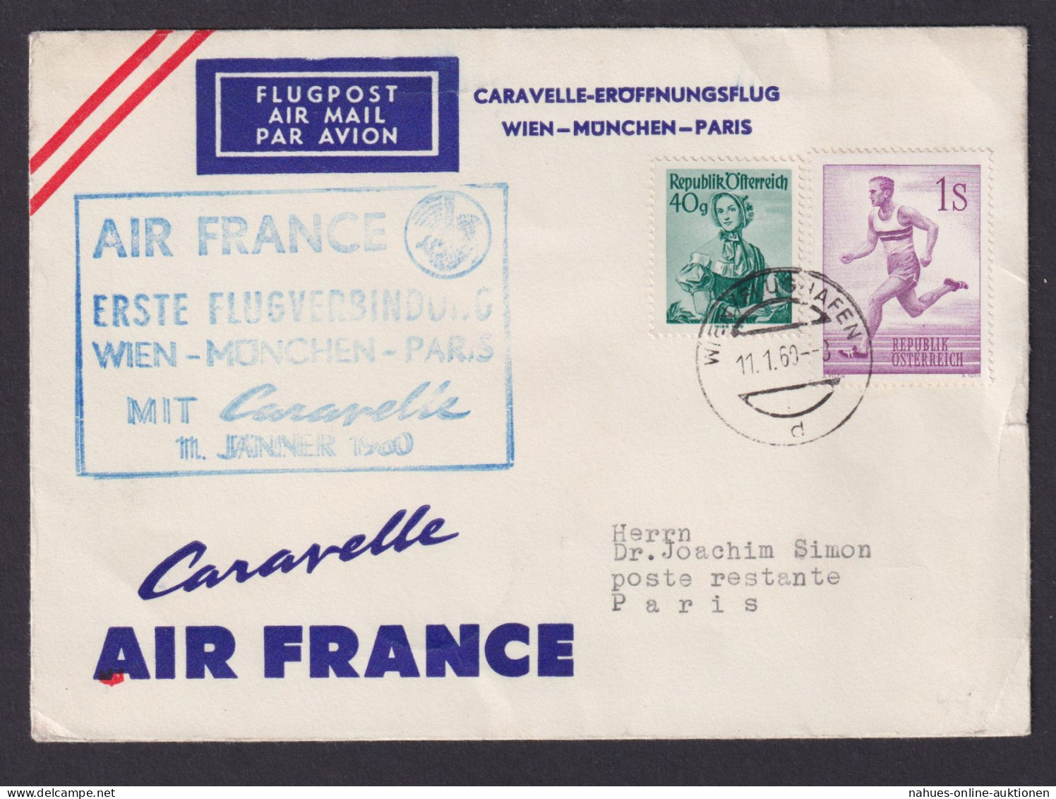 Flugpost Air Mail Brief Österreich Caravelle Eröffnungsflug Wien München Paris - Brieven En Documenten