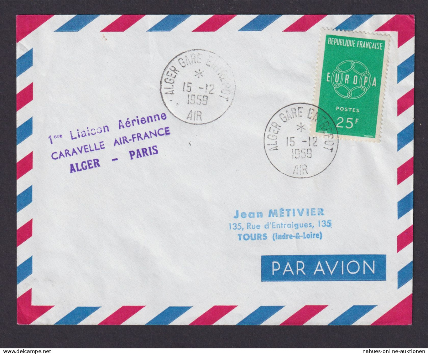 Flugpost Brief Erstflug Air France Caravelle Alger Algier Algerien Paris - Cartas & Documentos