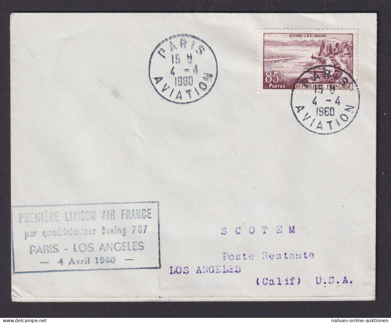 Flugpost Brief Air Mail Frankreich Erstflug Air France Paris Los Angeles USA - Covers & Documents