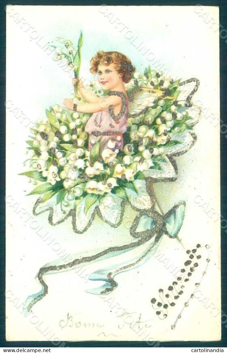 Greetings Angel Putto Art Nouveau Lily Of The Valley Relief Postcard HR0492 - Fleurs