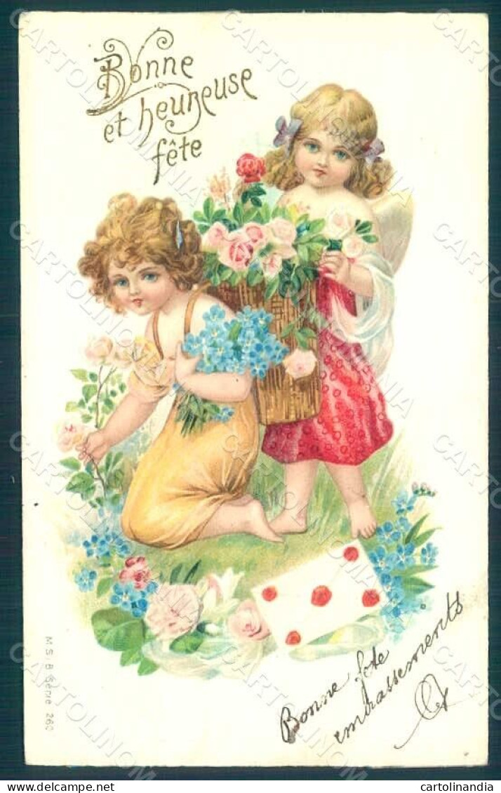 Greetings Angel Putto Flowers M.S.i.B. 260 Relief Postcard HR0473 - Sonstige & Ohne Zuordnung