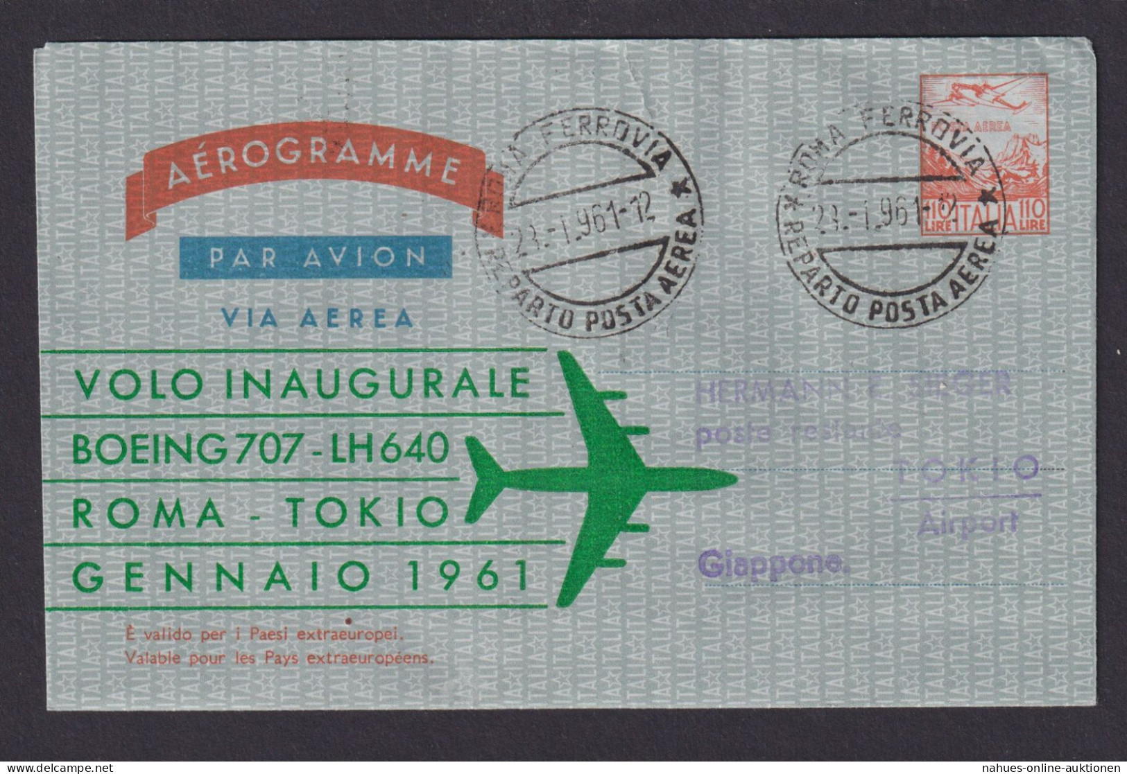 Flugpost Brief Air Mail Italien Ganzsache Aerogramm Boeing 707 LH 640 Rom Tokio - Used