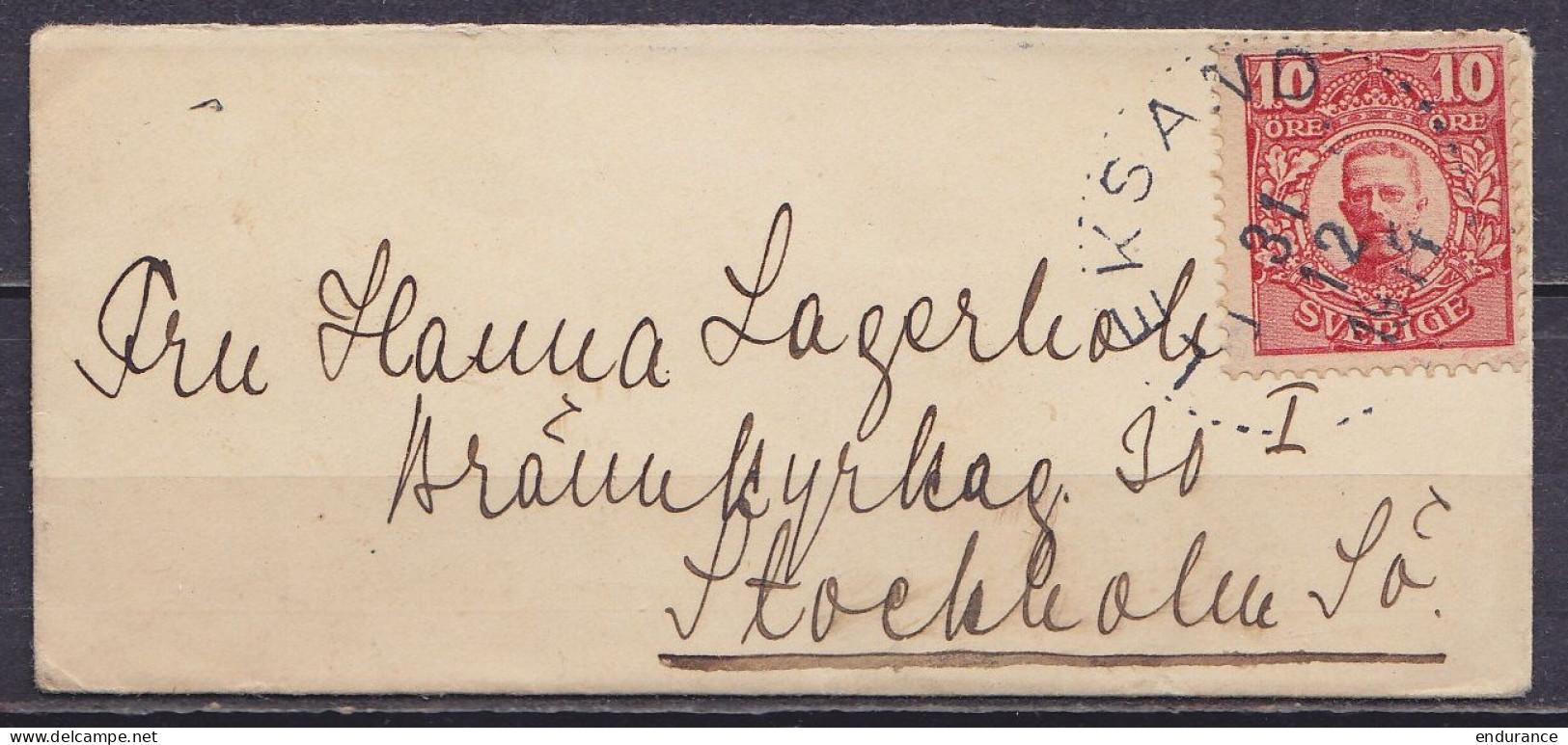 Suède - Env. Format Carte De Visite Affr. 10ö Càd LEKSAND /31-12-1914 Pour STOCKHOLM - Brieven En Documenten