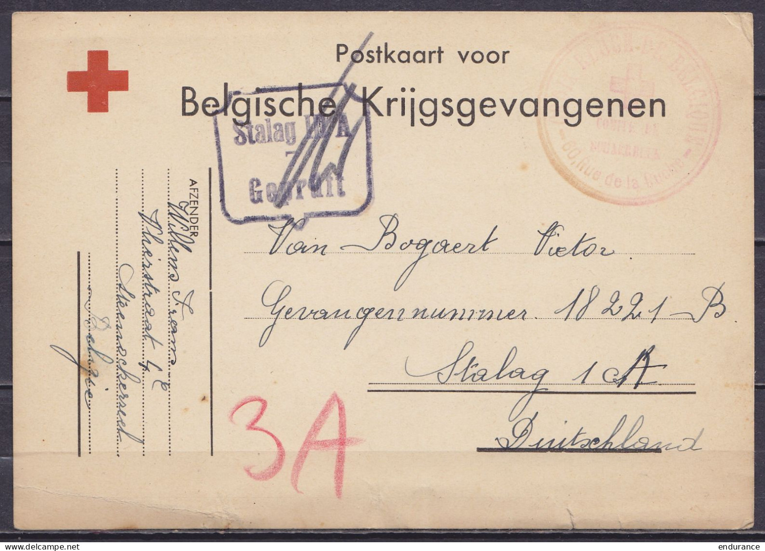 CP "Postkaart Voor Belgische Krijgsgevangenen" Datée 30 Septembre 1940 De STEENOCKERZEEL Pour Prisonnier Au Stalag 1A Ré - Guerre 40-45 (Lettres & Documents)