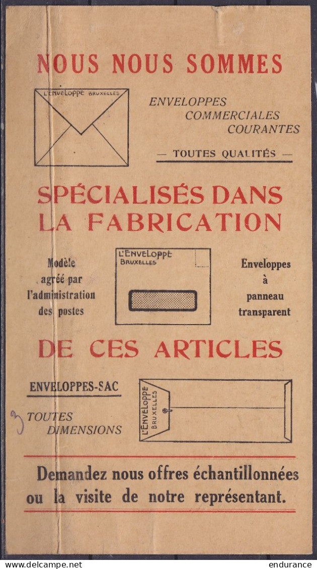 Imprimé Publicitaire "L'Enveloppe" Affr. PREO 3c Rouge-brun Houyoux Surch. [BRUXELLES /1924/ BRUSSEL] Pour MANAGE - Tipo 1922-31 (Houyoux)