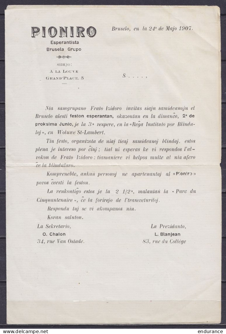 Imprimé "Pioniro" En Esperanto Affr. N°53 Càd BRUXELLES /26 MAI 1907 Pour LAEKEN Réexpédié à IXELLES - 1893-1907 Coat Of Arms