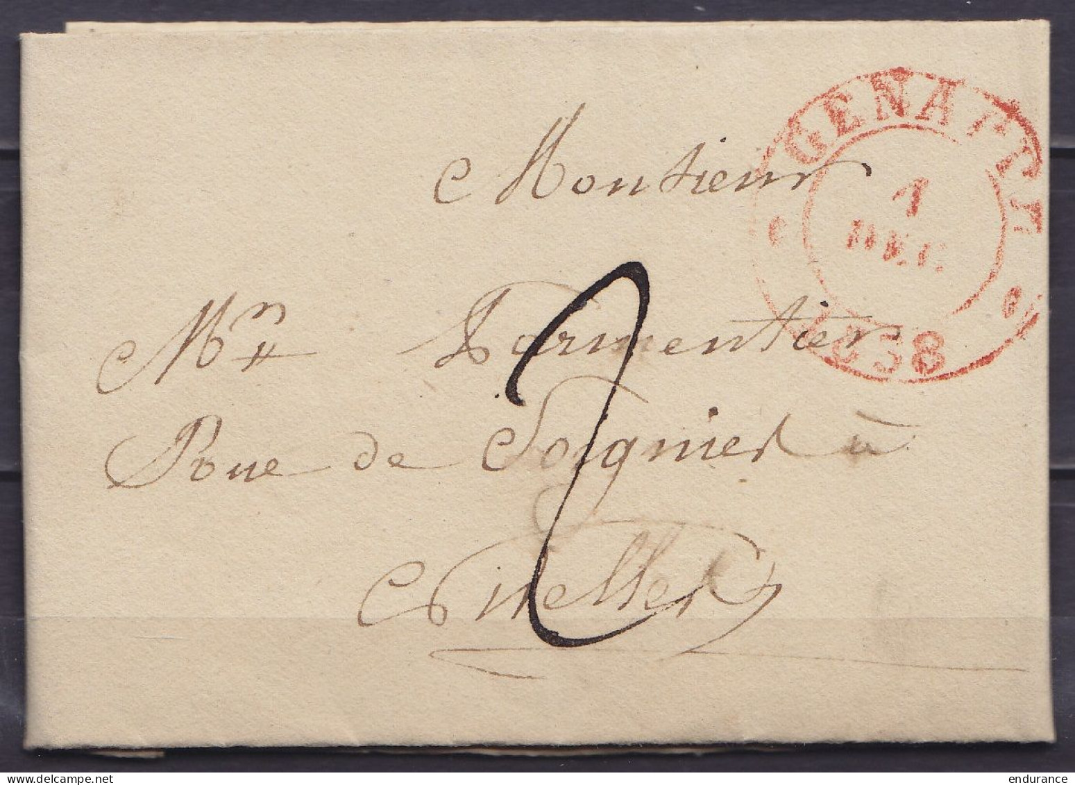 L. Càd GENAPPE /4 DEC 1838 Pour NIVELLES - Port "2" (au Dos: Càd Arrivée NIVELLES) - 1830-1849 (Onafhankelijk België)