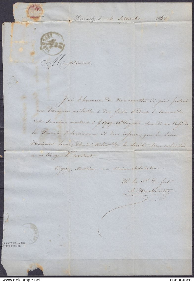L. Affr. Paire N°14 (tarif Frontalier) Lpts "293" Càd PERUWELZ /14 SEPT. 1864 Pour ST-SAULVE - Càd "BELGIQUE / VALnes" - - 1863-1864 Medallones (13/16)