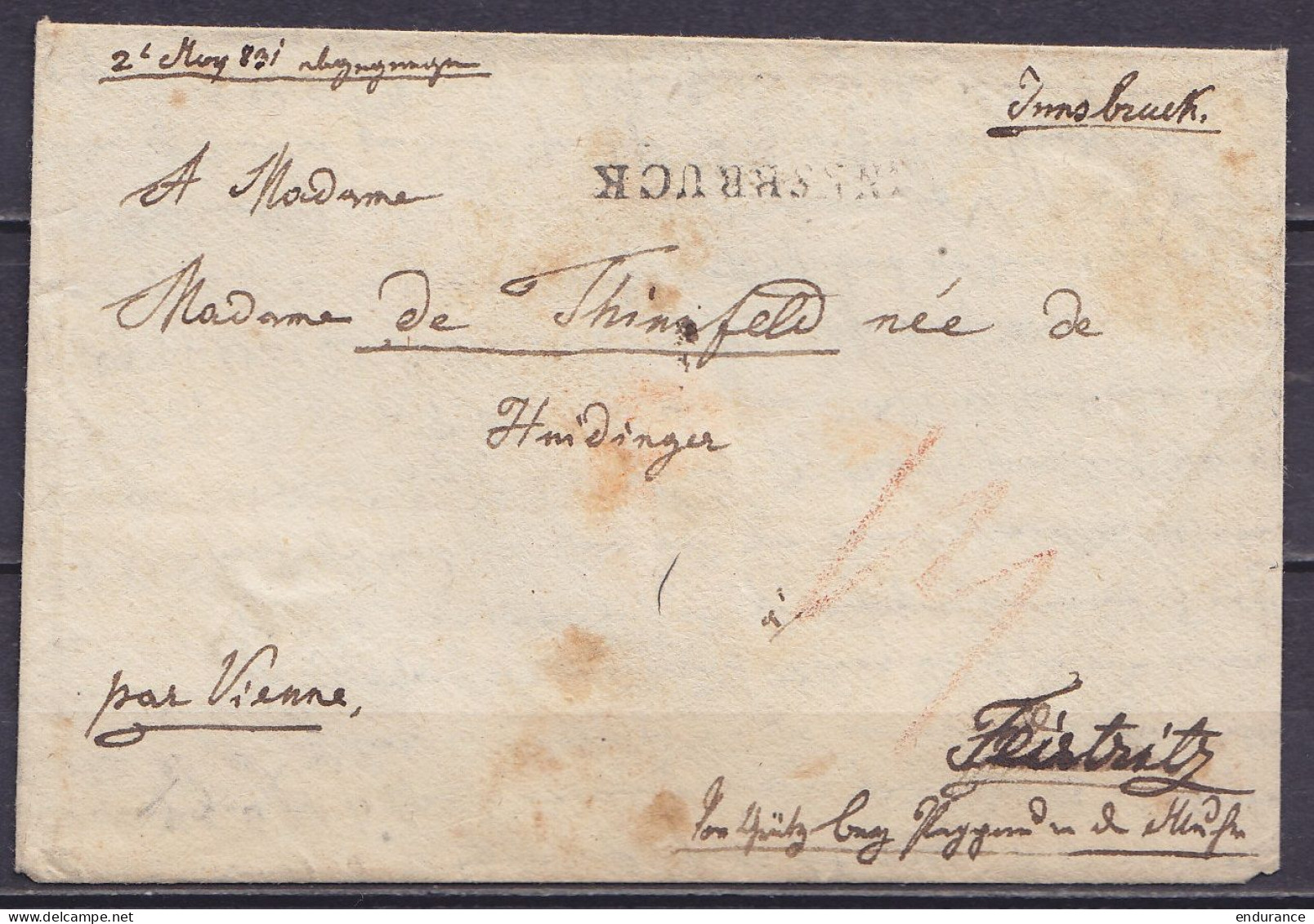 Autriche - L. Datée Mai 1831 De INNSBRUCK Pour FREISTRITZ "par Vienne" - Griffe "INNSBRUCK" - ...-1850 Prephilately