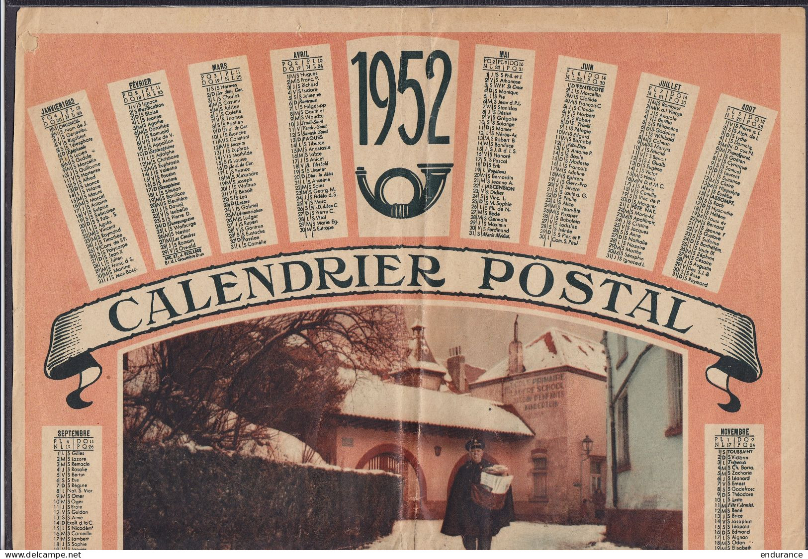 Belgique - Calendrier Postal 1952 Avec Tarifs Et Renseignements Postaux - Postal Rates