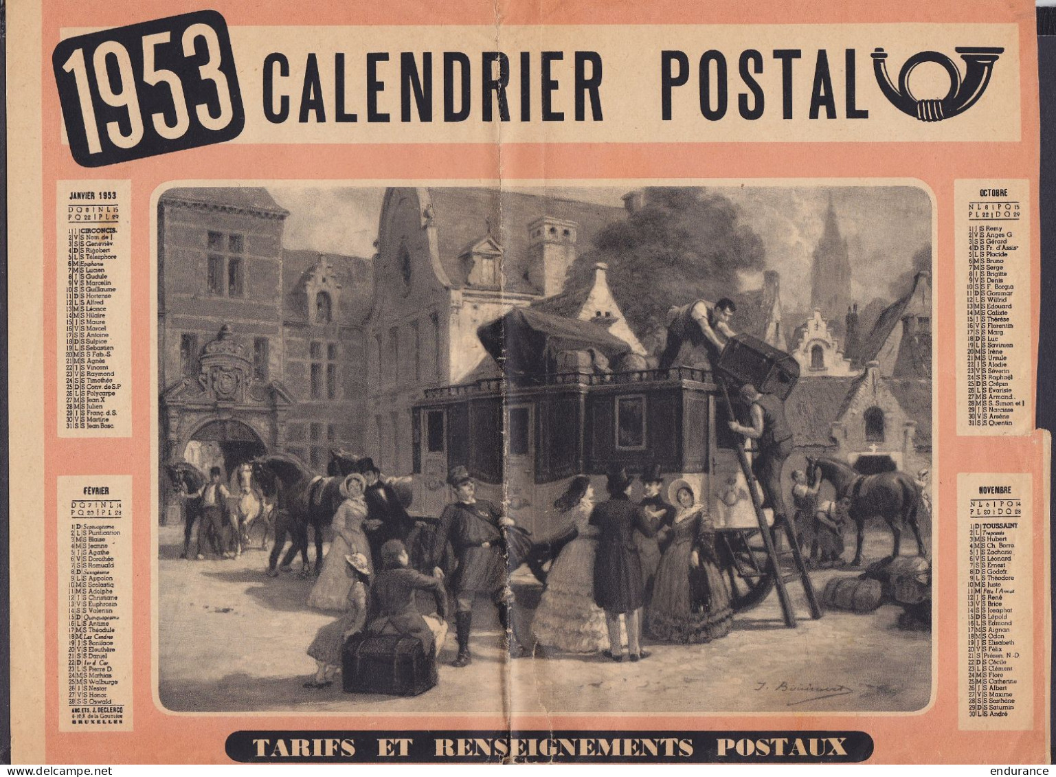 Belgique - Calendrier Postal 1953 Avec Tarifs Et Renseignements Postaux - Postal Rates