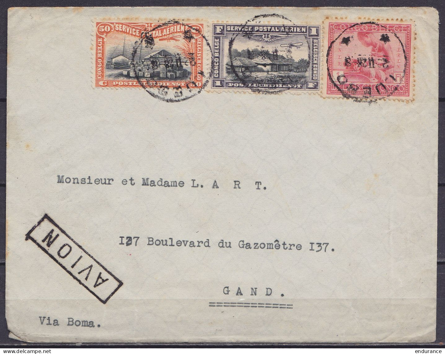 Congo Belge - Env. Par Avion Affr. N°128+PA1+PA2 Càd LUEBO /22 II 1928 Pour GAND - Griffe [AVION] - Storia Postale