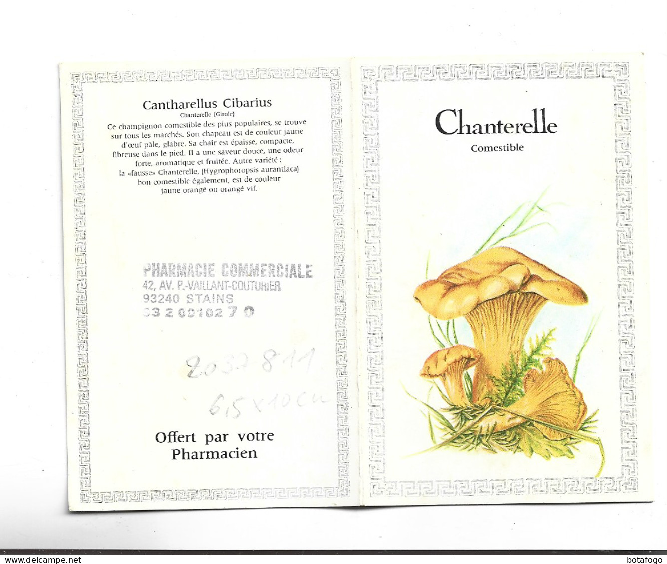 PETIT CALENDRIER  1983,  PHARMACIE A STAINS,  CHAMPIGNON CHANTERELL - Petit Format : 1981-90