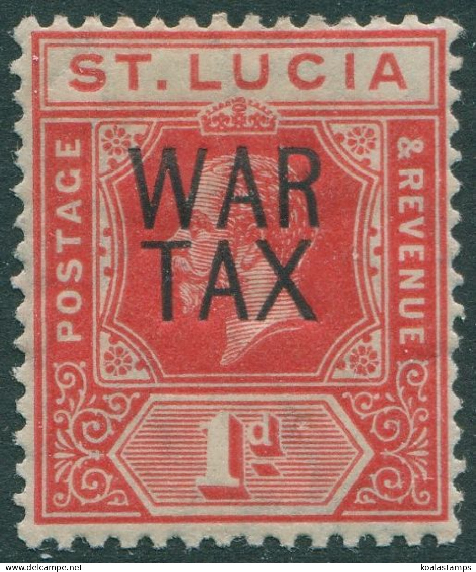 St Lucia 1916 SG89 1d Red KGV WAR TAX Ovpt 2 Lines MLH - St.Lucie (1979-...)