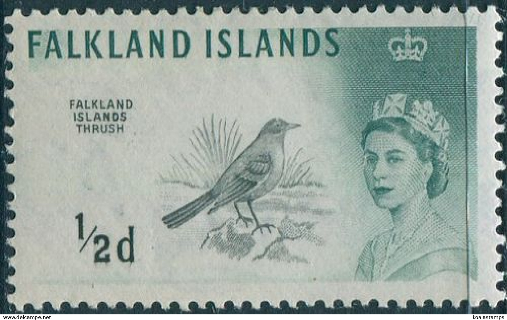 Falkland Islands 1960 SG193 ½d Green Thrush QEII Wmk Upright MH - Falkland