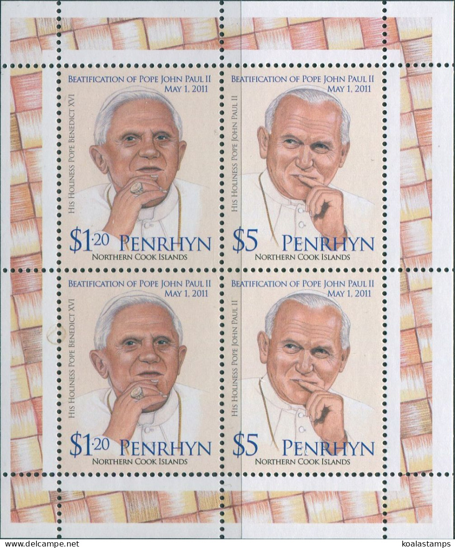 Cook Islands Penrhyn 2012 SG595-596 Pope John Paul II Sheetlet MNH - Penrhyn