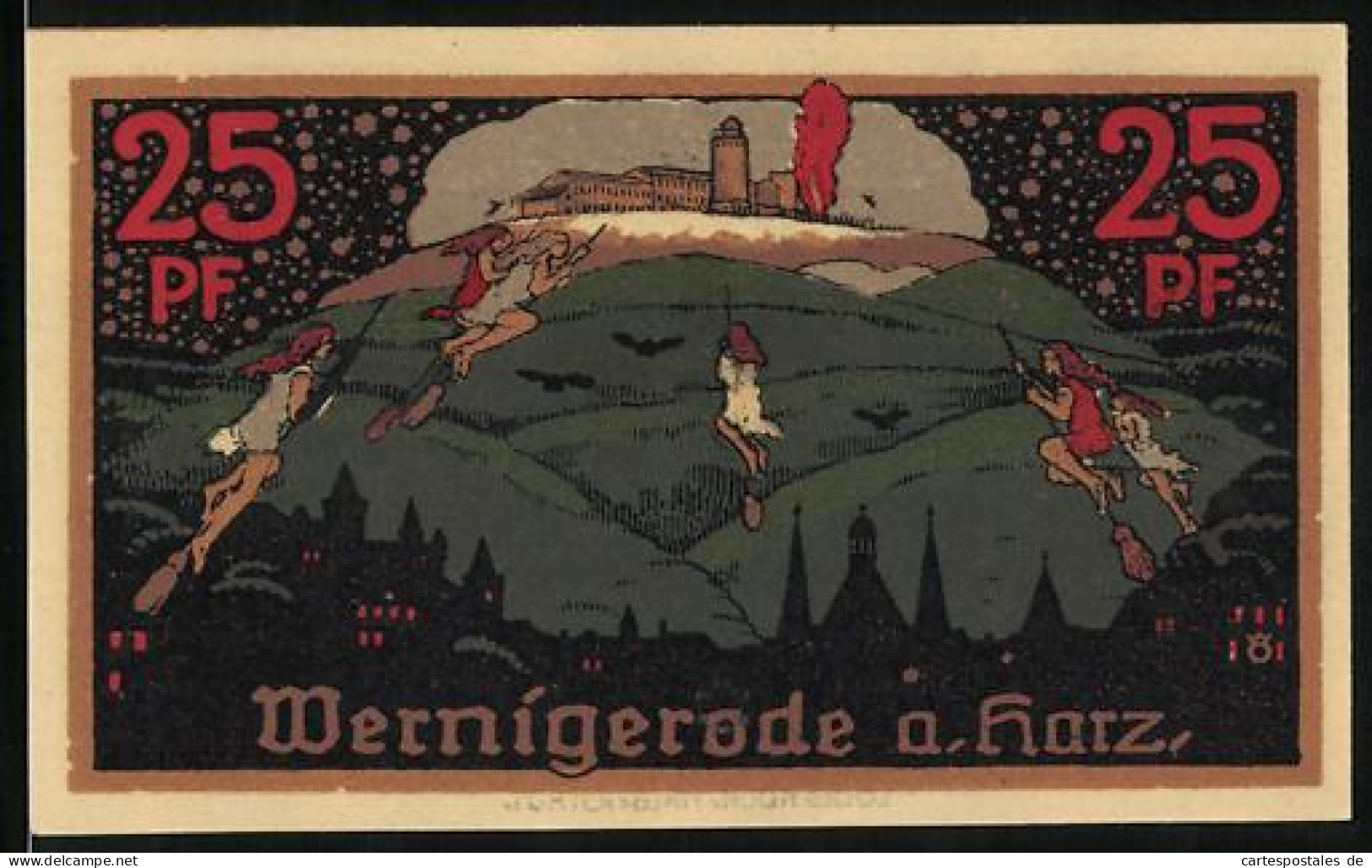 Notgeld Wernigerode /Harz 1920, 25 Pfennig, Hexen Reiten Auf Besen Zum Brocken, Wappen, Gutschein  - [11] Local Banknote Issues