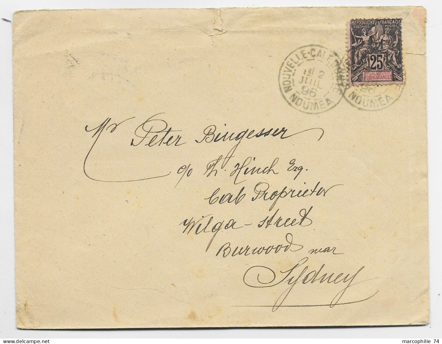 NOUVELLE CALEDONIE 25C GROUPE COIN ARRONDI LETTRE COVER NOUMEA 2 JUIL 1896 TO SYDNEY AUSTRALIE AUSTRALIA - Brieven En Documenten