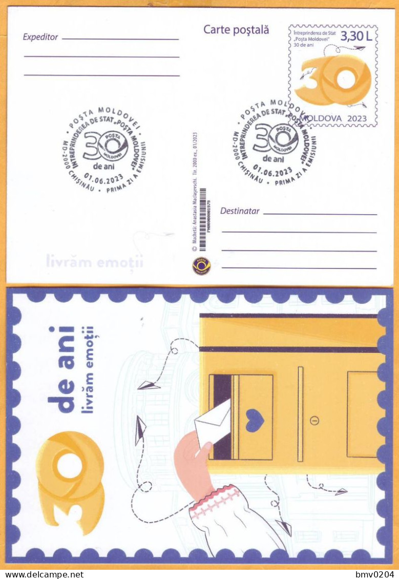 2023  Moldova  FDC  Prepaid Postcard „State Enteprise ”Poșta Moldovei” – 30 Years” - Moldova