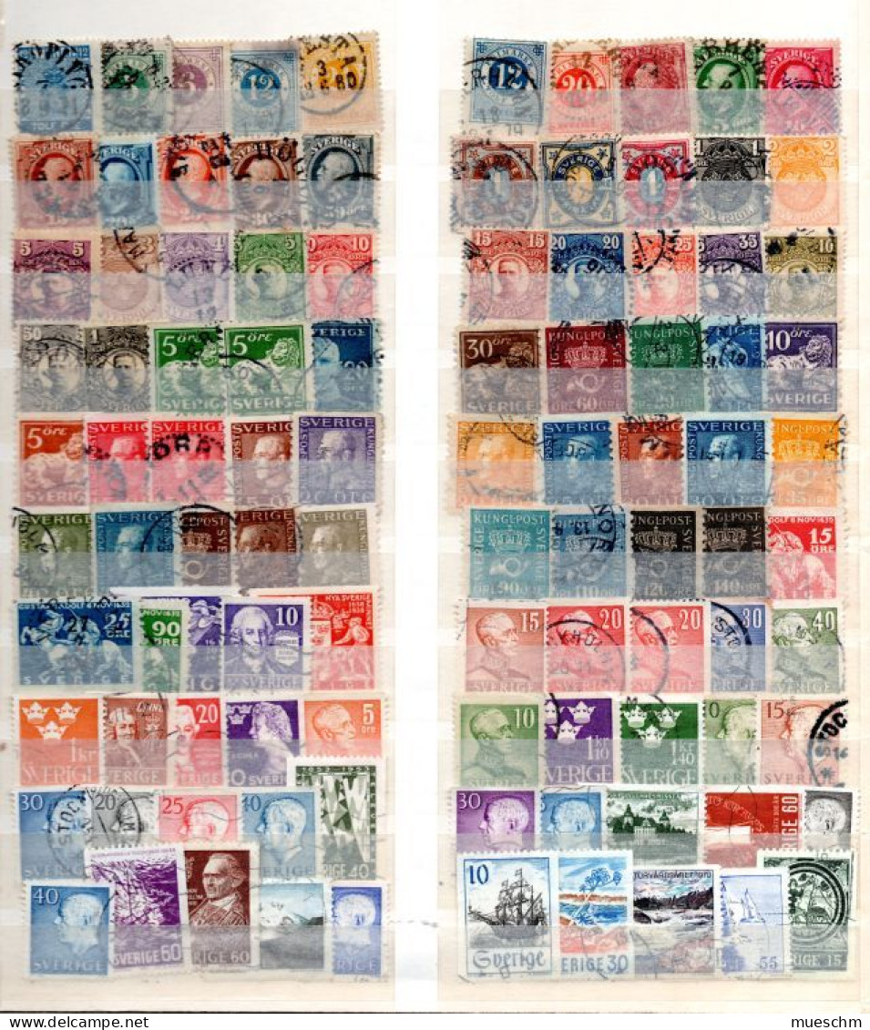 Schweden, Ab 1858, Sammlung Mit 100 Unterschiedlichen Briefmarken, Gestempelt (20235E) - Collezioni