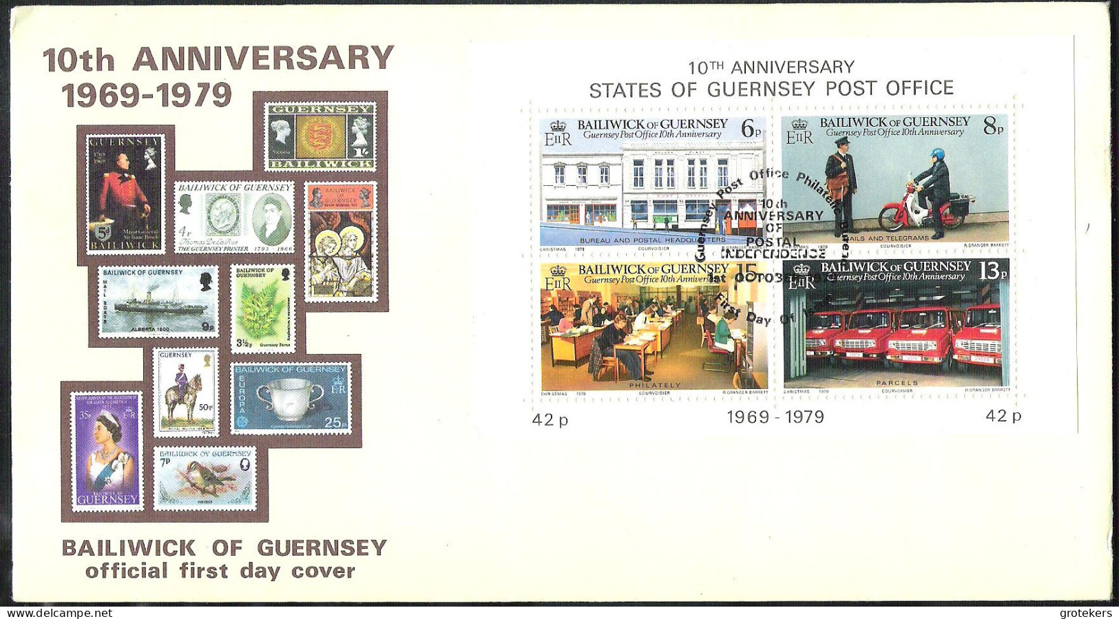 GUERNSEY 1979 FDC 10th Anniversary Guernsey Post Office With Yvert Bloc 2  - Guernsey