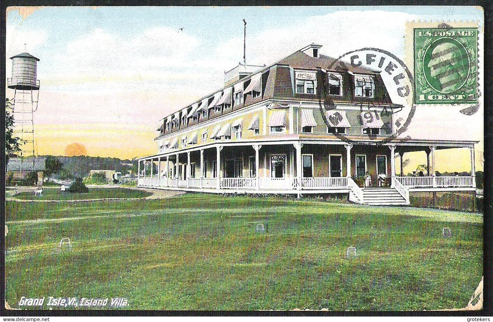 GRAND ISLE, Vermont Island Villa Sent 1914 From SPRINGFIELD To Paris (France)  - Andere & Zonder Classificatie