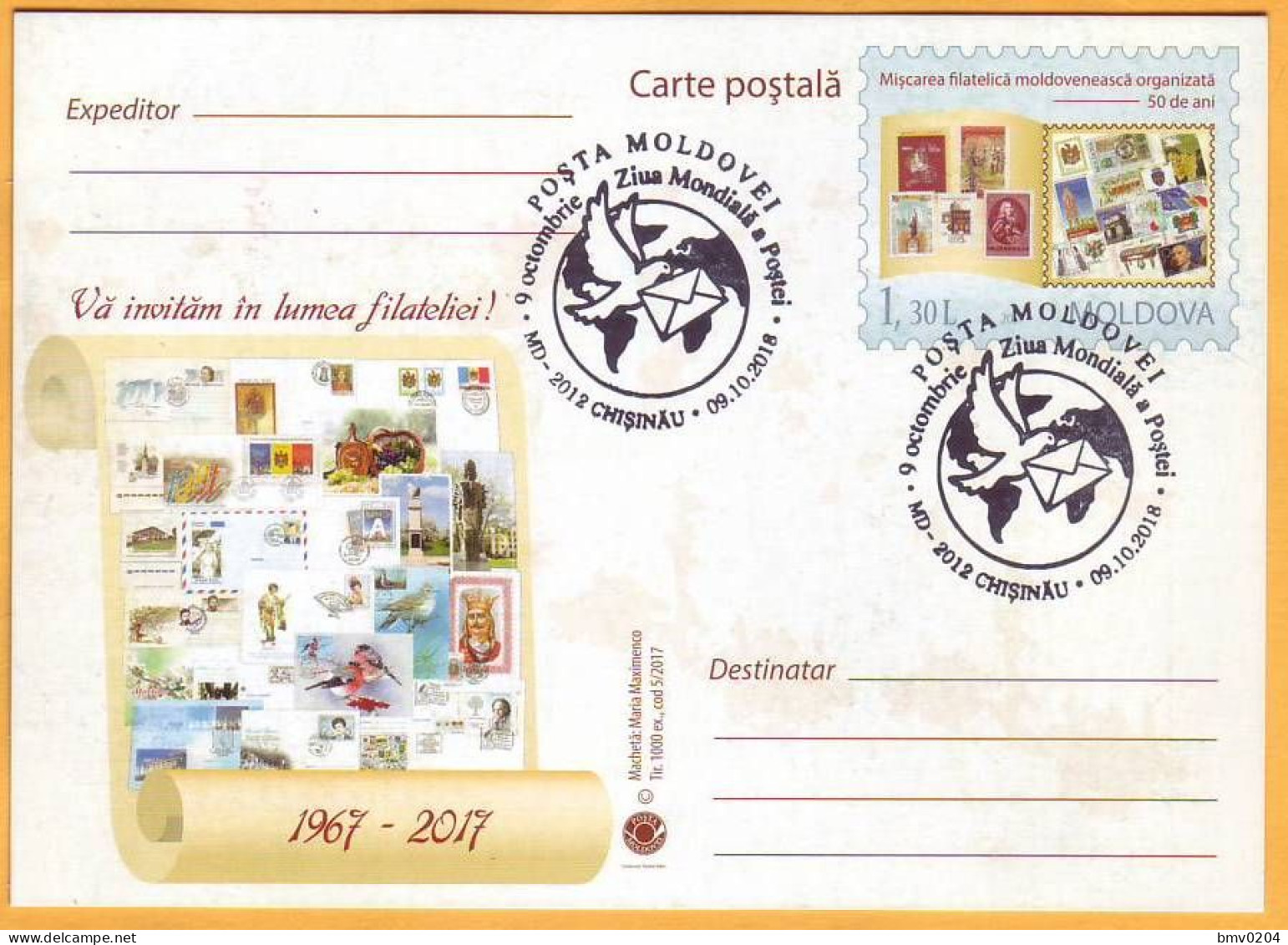 2018 Moldova Moldavie Moldau October 9 International Post Day, Special Cancellation - Posta