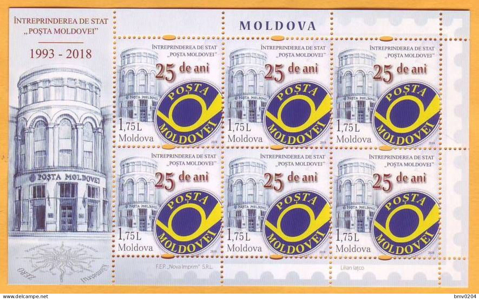 2018 Moldova Moldavie Moldau Sheet  25 Years. Anniversary "Posta Moldovei" Mint - Poste