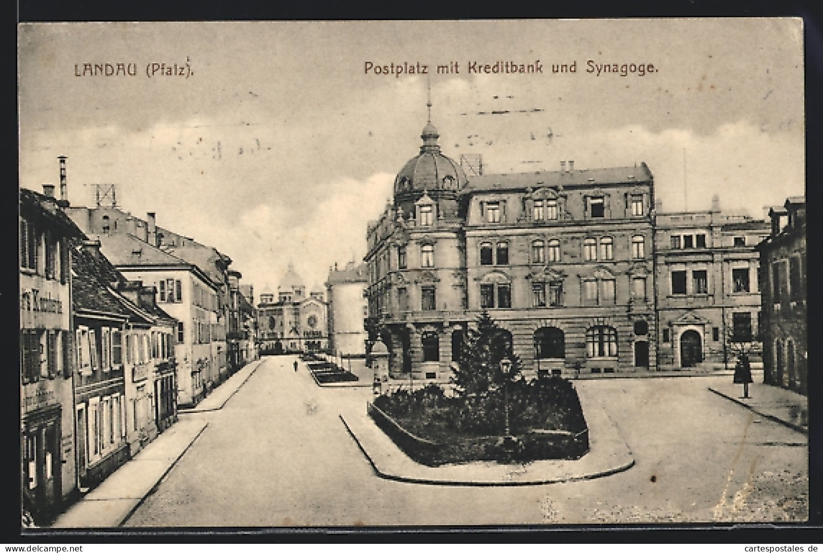 AK Landau / Pfalz, Postplatz Mit Synagoge Und Kreditbank  - Judaisme