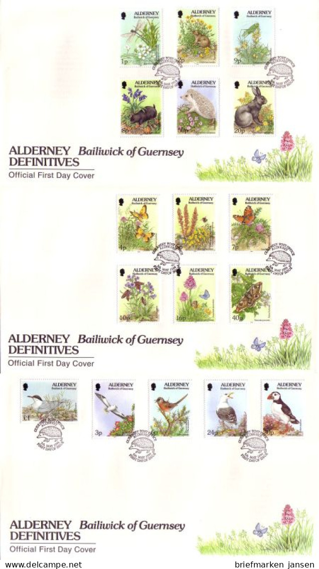 Alderney Mi.Nr. 65-81A Fauna Und Flora (auf 3 Briefen) - Alderney