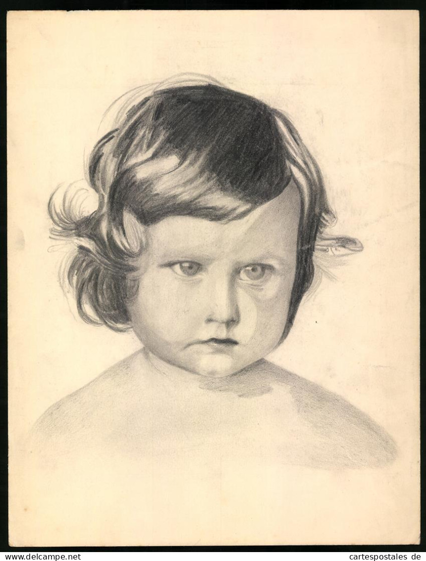 Handzeichnung Graphit Siebdruck, Niedliches Kleines Kind Mit Strubbelige Haare, 24 X 31cm  - Dessins