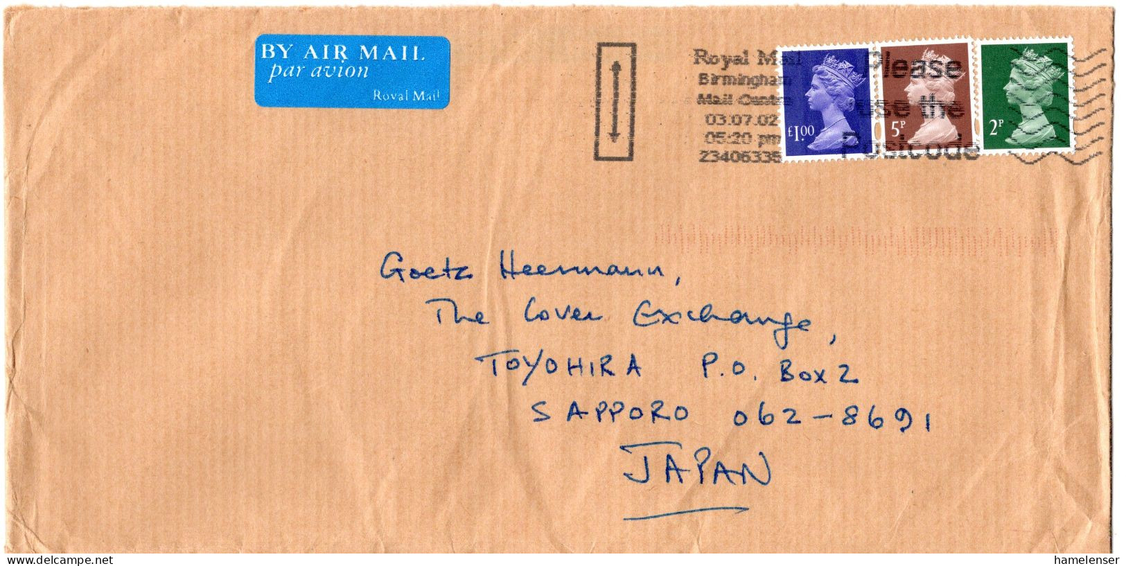 L77208 - Grossbritannien - 2002 - £1 Machin MiF A LpBf BIRMINGHAM - ... -> Japan - Covers & Documents