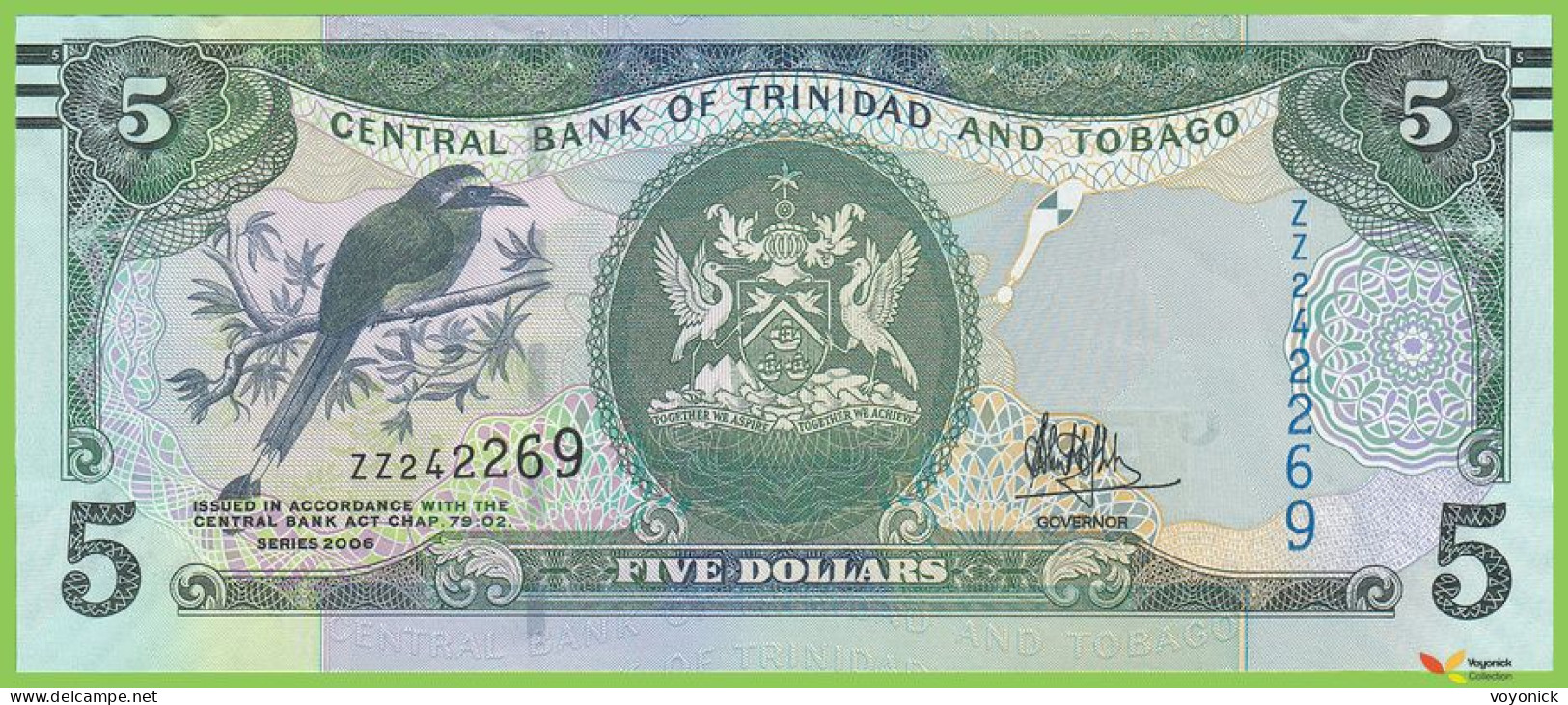 Voyo TRINIDAD & TOBAGO 5 Dollars 2006(2017) P47cr B229bz ZZ UNC Replacement - Trinidad & Tobago