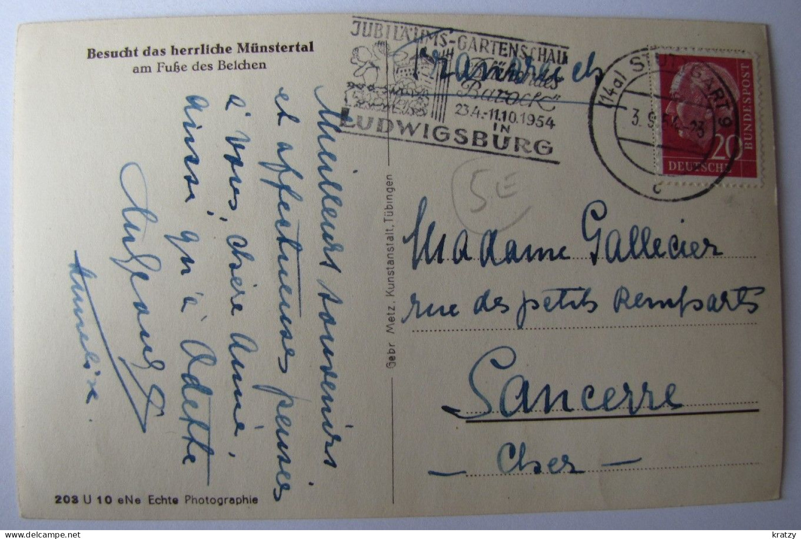 ALLEMAGNE - BADE-WURTEMBERG - MÜNSTERTAL - Abtei Sankt Trudpert - 1954 - Muenstertal