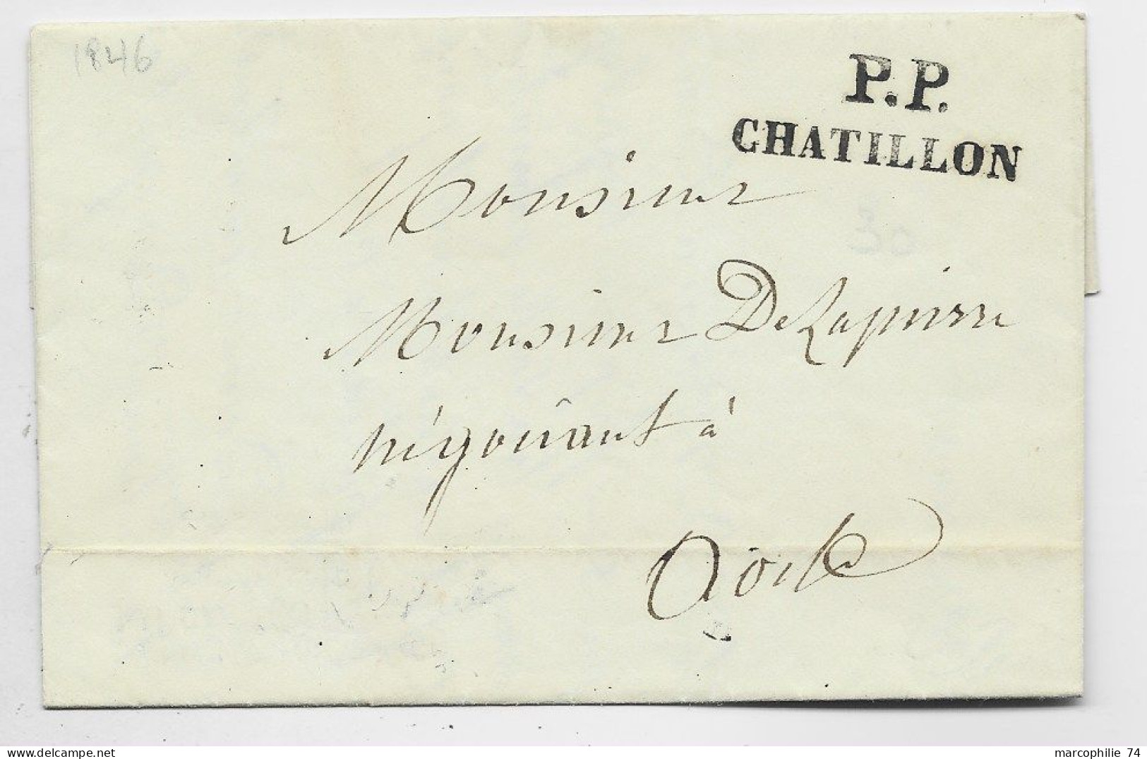 MARQUE SARDE SARDEGNA PP CHATILLON LETTRE ECRITE ST VINCENT 1846 POUR AOSTE SUPERBE - Sardinië