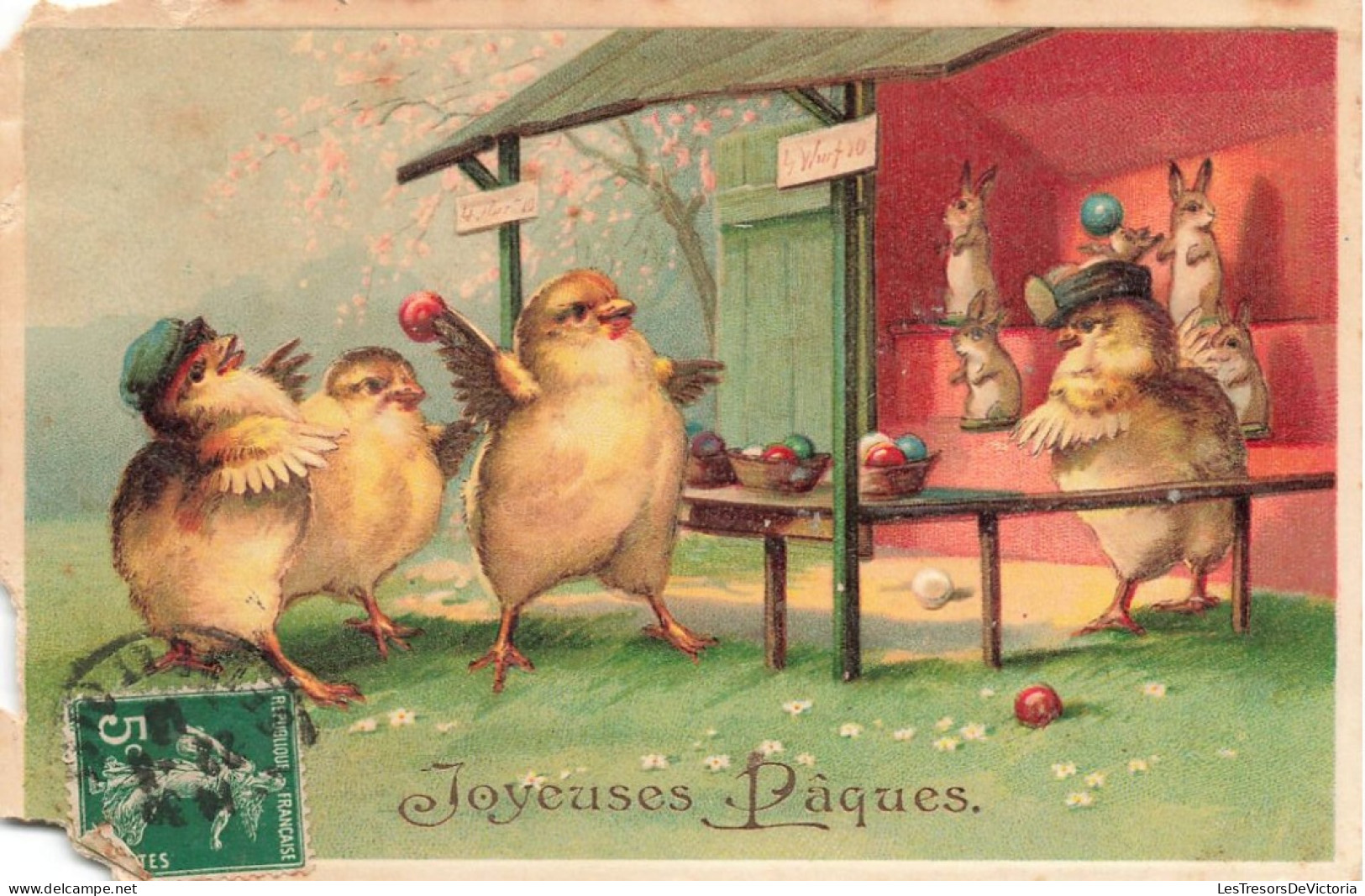 FETES - VOEUX - Pâques - Joyeuses Pâques - Poussins - Lapins - œufs - Carte Postale Ancienne - Easter