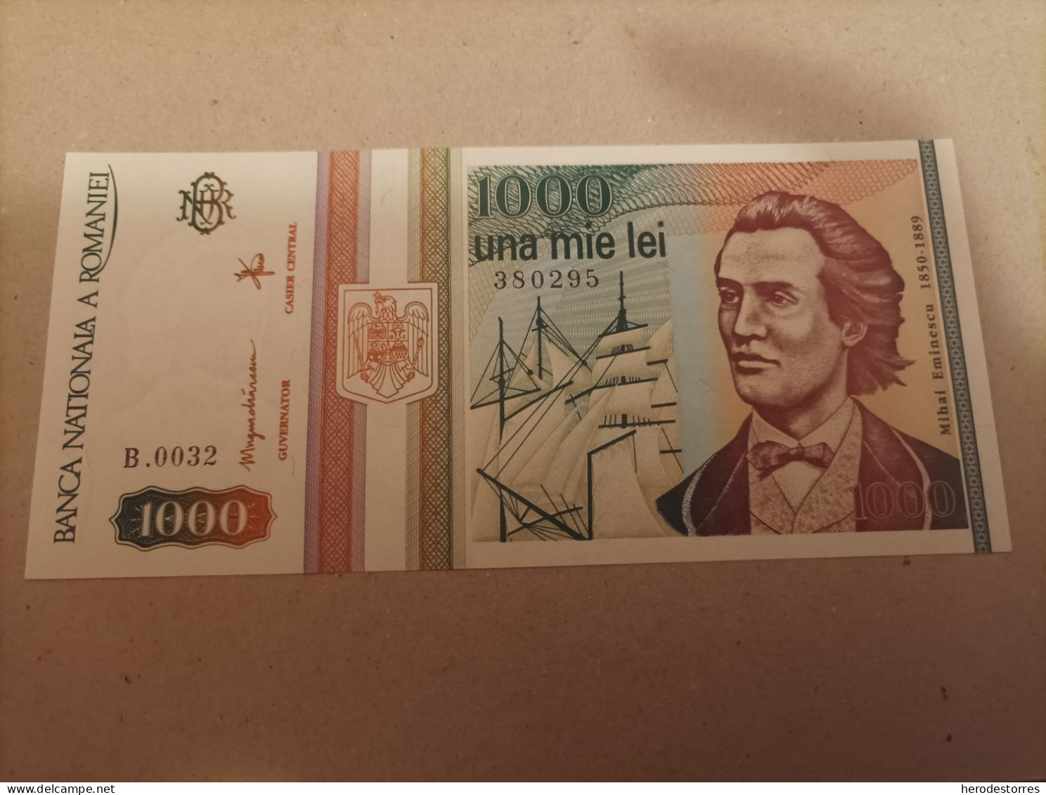 Billete Rumania 1000 Lei, Año 1993, Nº Bajisimo 0032, UNC - Romania