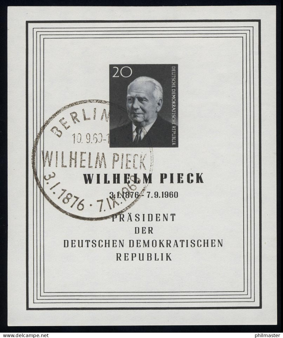 Block 16 Wilhelm Pieck 1960, ESSt Berlin 10.09.1960 - Used Stamps