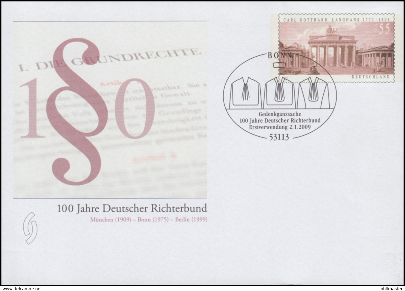 USo 174 Deutscher Richterbund 2009, VS-O Bonn 2.1.09 - Enveloppes - Neuves