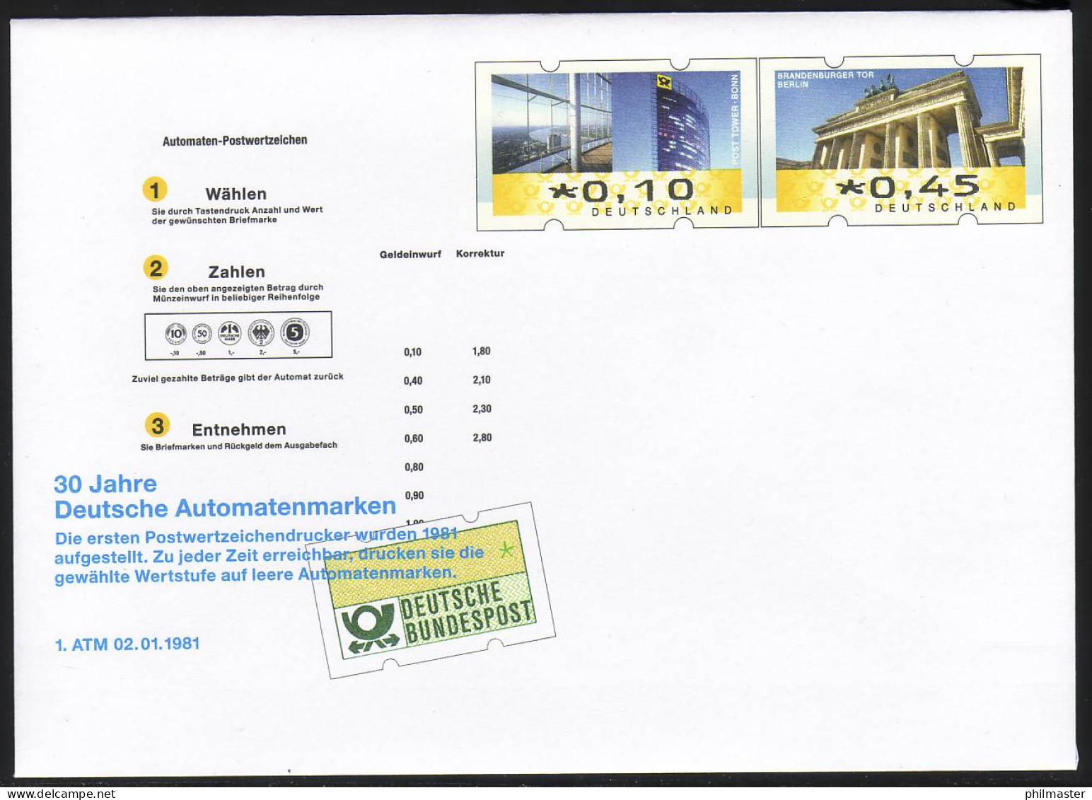 USo 225 Automatenmarken 2011, Postfrisch - Enveloppes - Neuves