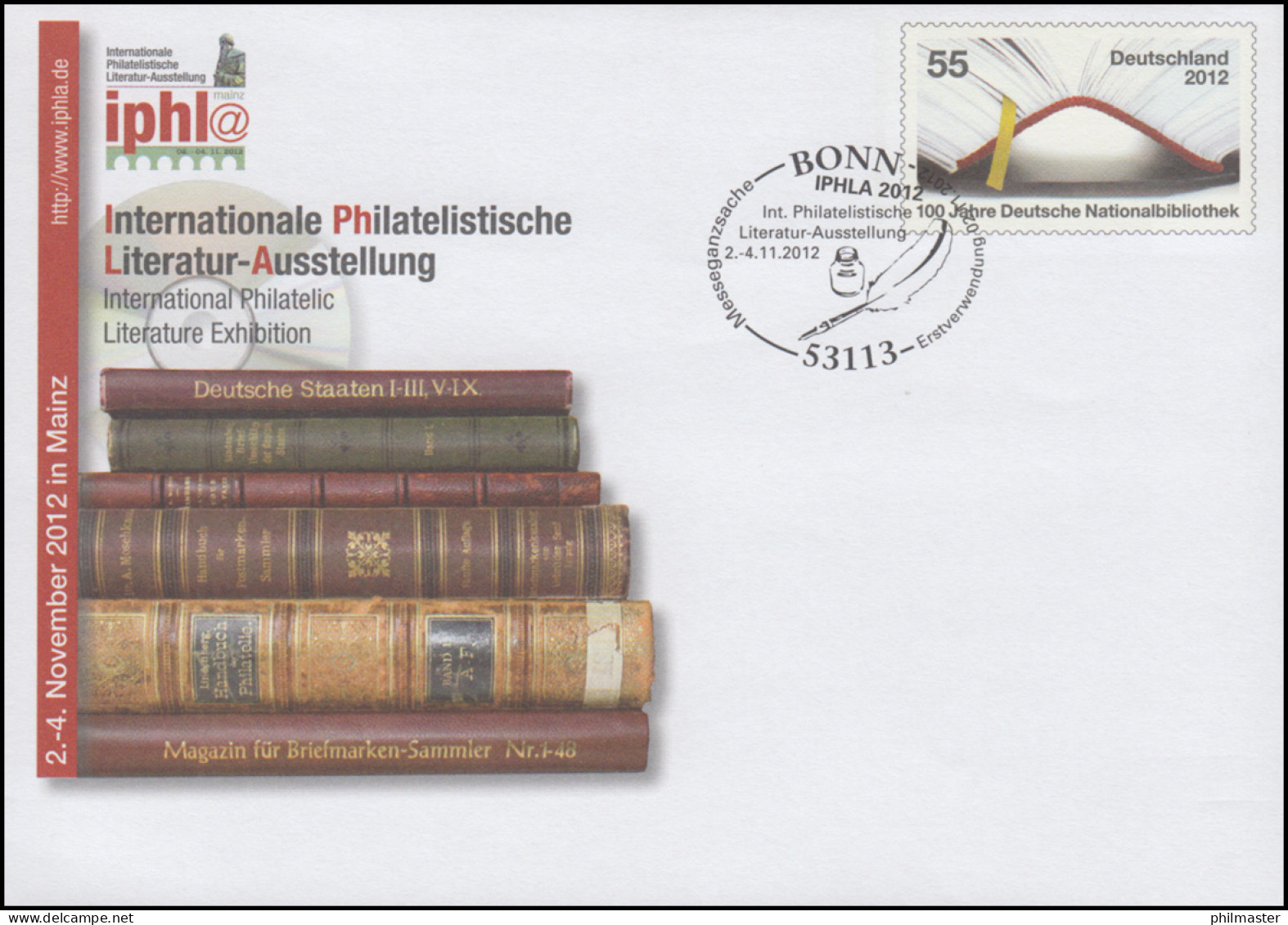 USo 278 Philatelistische Literatur-Ausstellung IPHLA Mainz 2012, EV-O Bonn  - Umschläge - Ungebraucht