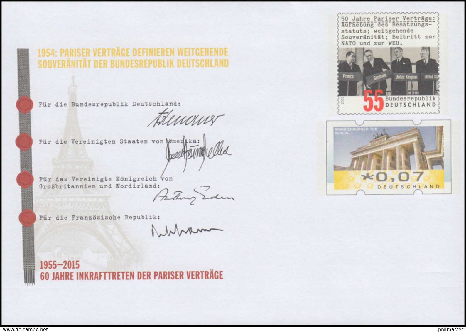 USo 359 50 Jahre Pariser Verträge 2015, ** - Covers - Mint