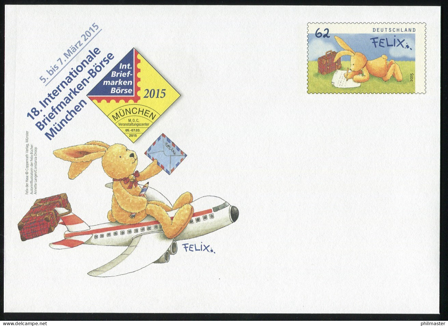 USo 356 Briefmarken-Messe München - Felix Der Hase 2015, ** - Briefomslagen - Ongebruikt