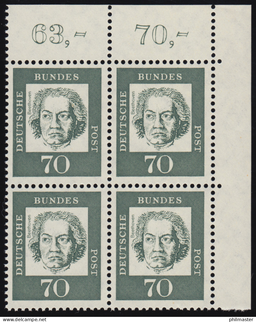 358b Bed. Deutsche 70 Pf Eck-Vbl. Or ** Postfrisch - Unused Stamps