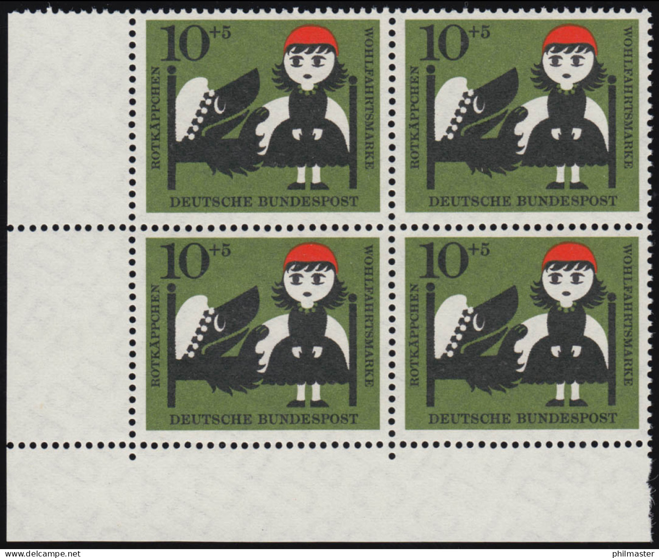 341 Wohlfahrt Grimm 10+5 Pf Rotkäppchen ** Eck-Vbl U.l. Zähnung Dg-1 - Unused Stamps